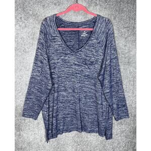 Sonoma Top Womens Size 2X Blue Slub Knit Long Sleeve V-Neck Tunic Stretch Pocket